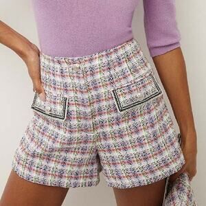 House of Harlow High Waist Lilac Tweed Shorts Purple Woven